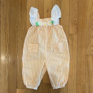 Baby Girl Orange Seersucker Romper
